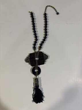 Heidi Daus Asian Inspired Black Beaded Crystal Pendant Statement Necklace